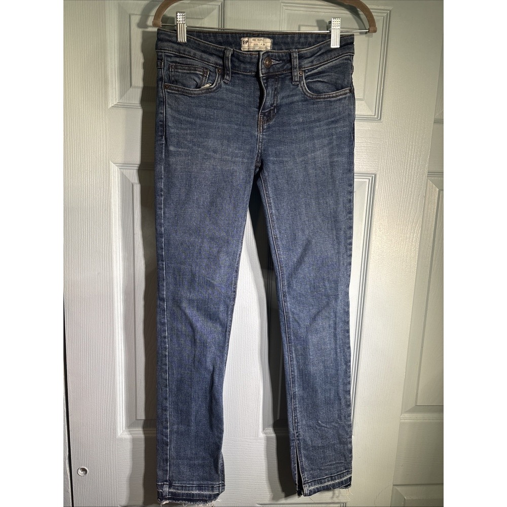 Free People Kentucky Blue Slit Raw Hem Skinny Jeans Size 26‎